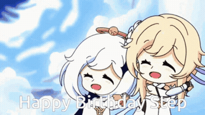 A Couple Of Anime Girls Are Standing Next To Each Other And Singing Happy Birthday Step . GIF