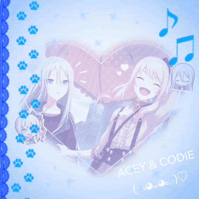 A Couple Of Anime Girls Are Standing Next To Each Other With The Words Acey & Code On The Bottom GIF