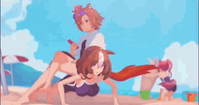 A Couple Of Anime Girls Are Standing On A Beach . GIF