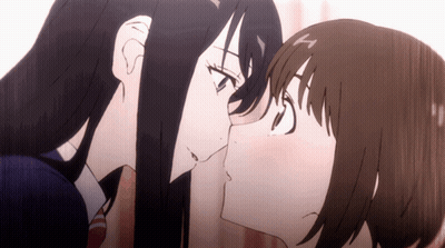 A Couple Of Anime Girls Kissing Each Other On The Nose GIF
