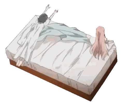 A Couple Of Anime Girls Laying On A Bed Sticker
