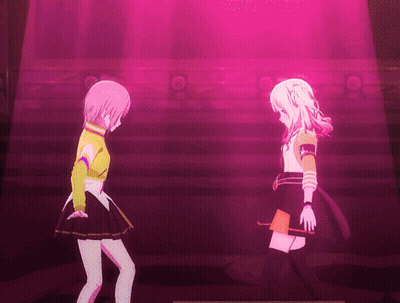 A Couple Of Anime Girls Standing Next To Each Other GIF