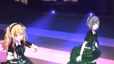 A Couple Of Anime Girls Standing Next To Each Other GIF