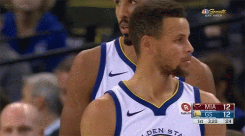 A Couple Of Basketball Players Are Standing Next To Each Other On The Court . GIF