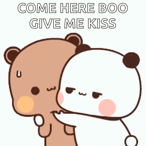 A Couple Of Bears Are Hugging Each Other And One Of Them Is Asking The Other To Give Him A Kiss . GIF