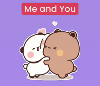 A Couple Of Bears Hugging Each Other With The Words Me And You Above Them GIF