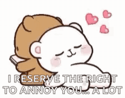 A Couple Of Bears Laying Next To Each Other With Hearts . GIF
