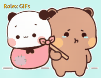 A Couple Of Bears Standing Next To Each Other With The Words Rolex Gifs On The Bottom Right GIF