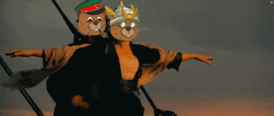 A Couple Of Cartoon Bears Are Standing Next To Each Other GIF