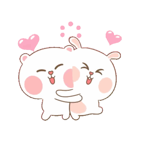 A Couple Of Cartoon Bears Hugging Each Other With Pink Hearts Surrounding Them Sticker