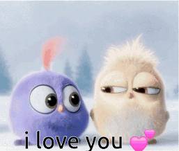 A Couple Of Cartoon Birds Kissing With The Words I Love You Behind Them GIF