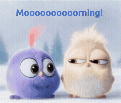 A Couple Of Cartoon Birds Kissing With The Words Mooooooorning Written Below Them GIF
