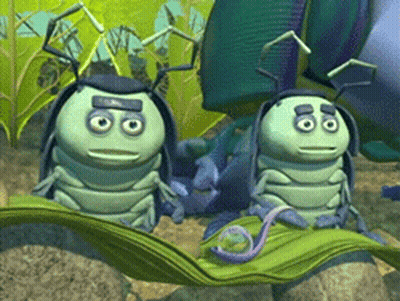 A Couple Of Cartoon Bugs Sitting On A Green Leaf With The Number 18 On Their Faces GIF