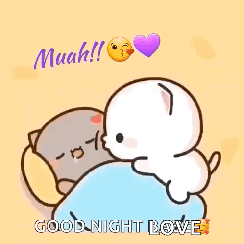 A Couple Of Cartoon Cats Are Hugging Each Other And Saying Good Night . GIF
