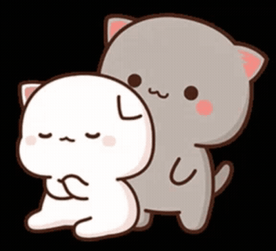 A Couple Of Cartoon Cats Are Hugging Each Other On A Black Background . GIF
