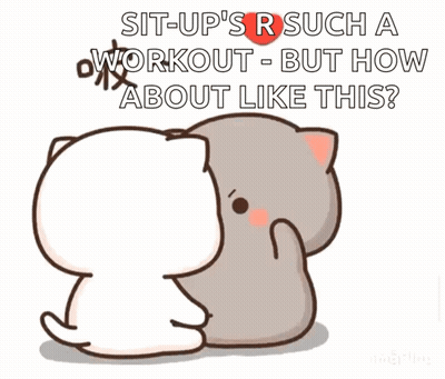 A Couple Of Cartoon Cats Are Sitting Next To Each Other And They Are Talking About A Workout . GIF