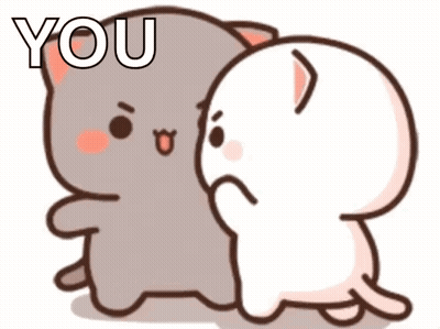 A Couple Of Cartoon Cats Are Standing Next To Each Other And Looking At Each Other . GIF
