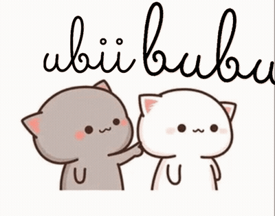 A Couple Of Cartoon Cats Are Standing Next To Each Other With The Words Ubii Bubu Written On The Bottom . GIF