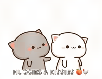 A Couple Of Cartoon Cats Hugging Each Other And Kissing . GIF