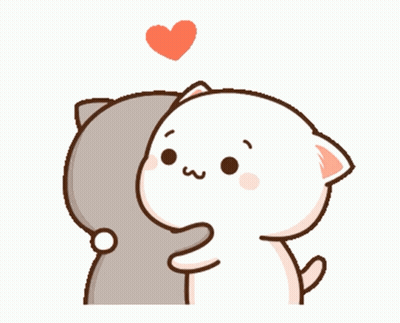 A Couple Of Cartoon Cats Hugging Each Other With A Heart Above Them . GIF