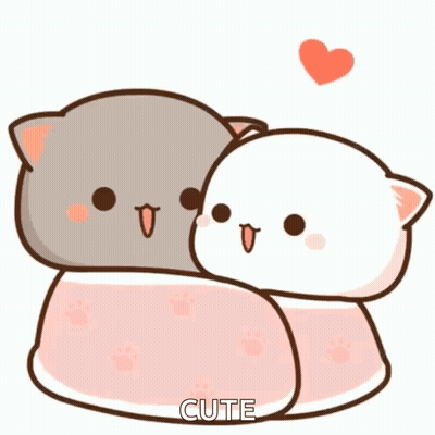 A Couple Of Cartoon Cats Hugging Each Other With A Heart Flying In The Background . GIF