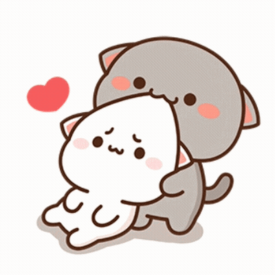 A Couple Of Cartoon Cats Hugging Each Other With A Heart In The Background GIF