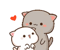A Couple Of Cartoon Cats Hugging Each Other With A Red Heart In The Background . Sticker