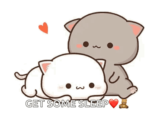 A Couple Of Cartoon Cats Hugging Each Other With The Words `` Get Some Sleep '' Written Below Them . GIF