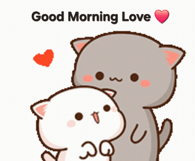 A Couple Of Cartoon Cats Hugging Each Other With The Words Good Morning Love Below Them GIF