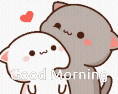 A Couple Of Cartoon Cats Hugging Each Other With The Words Good Morning Written On The Bottom GIF