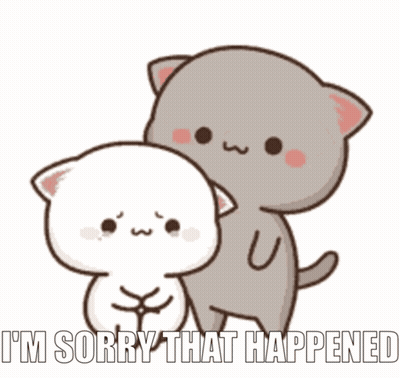 A Couple Of Cartoon Cats Hugging Each Other With The Words I 'M Sorry That Happened Below Them GIF