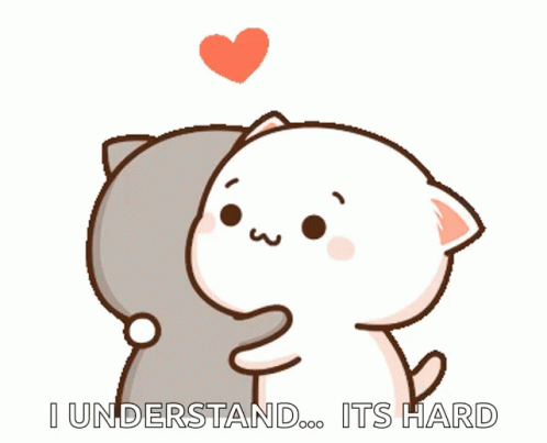 A Couple Of Cartoon Cats Hugging Each Other With The Words I Understand It 'S Hard GIF