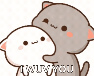A Couple Of Cartoon Cats Hugging Each Other With The Words I Wuv You Written On The Bottom . GIF