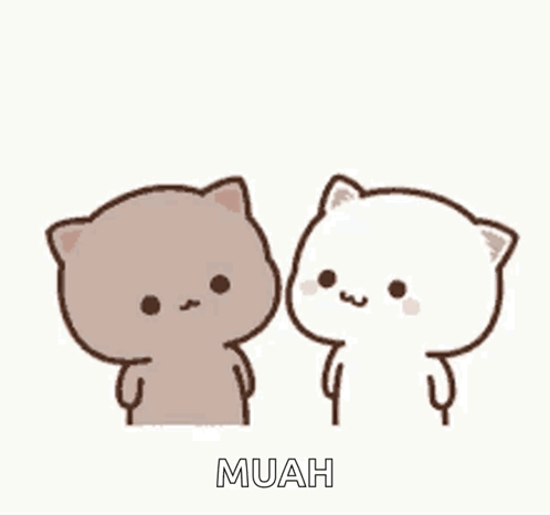 A Couple Of Cartoon Cats Kissing Each Other With A Heart In The Background . GIF