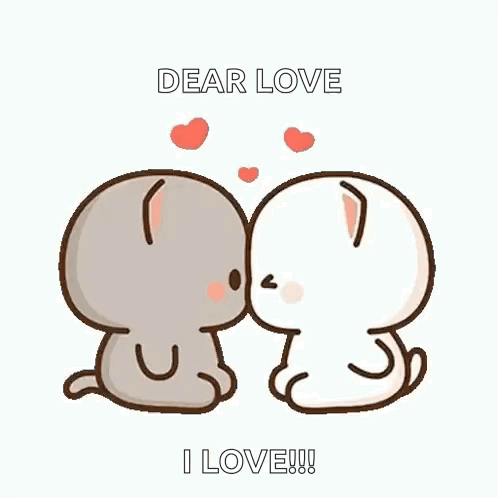 Kissing Cartoon Cats With Hearts GIF