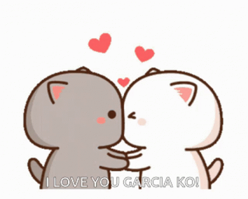 A Couple Of Cartoon Cats Kissing With The Words I Love You Garcia Ko On The Bottom GIF