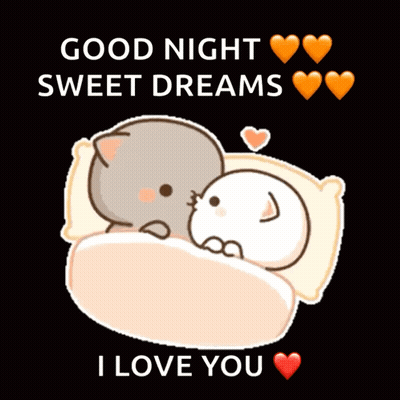 A Couple Of Cartoon Cats Laying In Bed With The Words Good Night Sweet Dreams I Love You GIF
