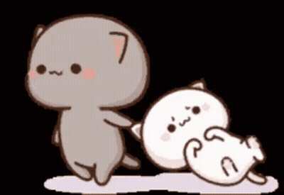 A Couple Of Cartoon Cats Standing Next To Each Other . GIF
