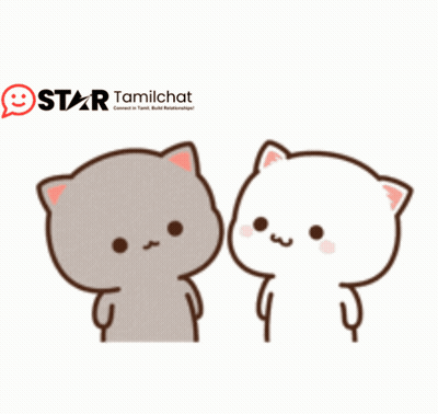 A Couple Of Cartoon Cats Standing Next To Each Other With A Heart Above Them That Says Star Tamilchat GIF