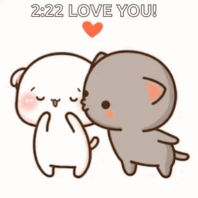 A Couple Of Cartoon Cats Standing Next To Each Other With A Heart Between Them . GIF