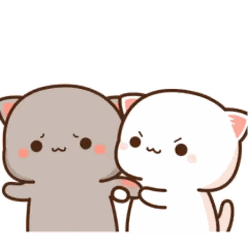 A Couple Of Cartoon Cats Standing Next To Each Other With Chinese Writing Sticker