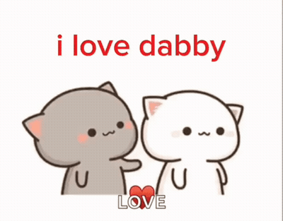 A Couple Of Cartoon Cats Standing Next To Each Other With The Words " I Love Dabby Love " Above Them GIF