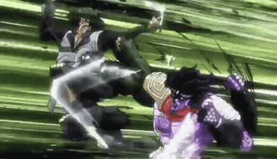 A Couple Of Cartoon Characters Are Fighting Each Other On A Green Field . GIF