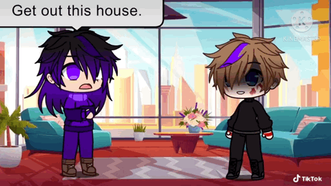 A Couple Of Cartoon Characters Are Standing In A Living Room Talking To Each Other . GIF