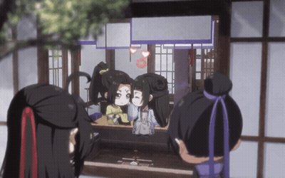 A Couple Of Cartoon Characters Are Standing In Front Of A Window GIF