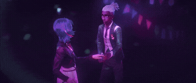 A Couple Of Cartoon Characters Are Standing Next To Each Other And Kissing . GIF