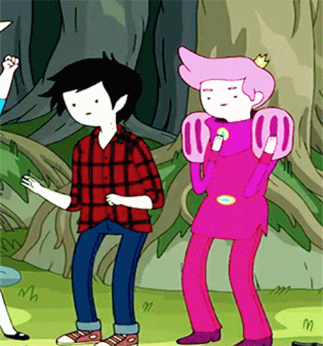 A Couple Of Cartoon Characters Are Standing Next To Each Other And One Of Them Has A Crown On His Head GIF