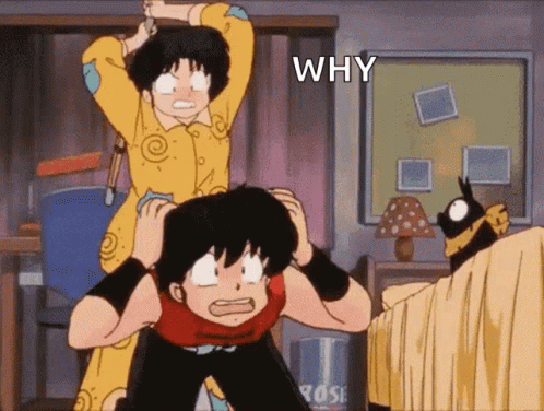 A Couple Of Cartoon Characters Are Standing Next To Each Other And One Of Them Is Holding Another Person 'S Head And Say GIF