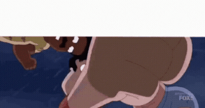 A Couple Of Cartoon Characters Are Standing Next To Each Other In A Dark Room . GIF