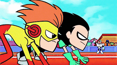 A Couple Of Cartoon Characters Getting Ready To Run On A Track GIF